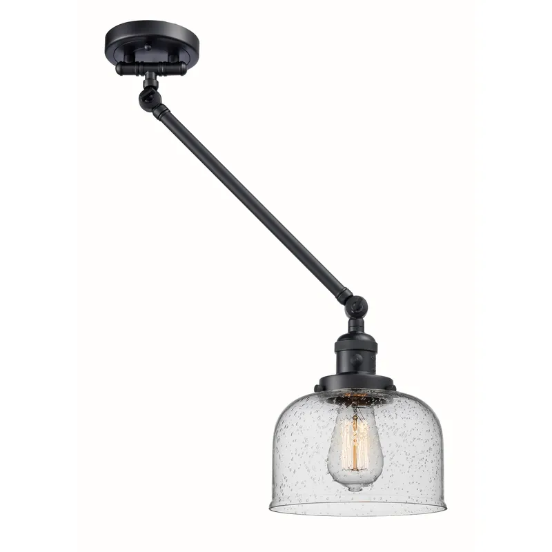 Large Bell 21 inch 100 watt Matte Black Swing Arm Wall Light in Seedy Glass, Franklin Restoration