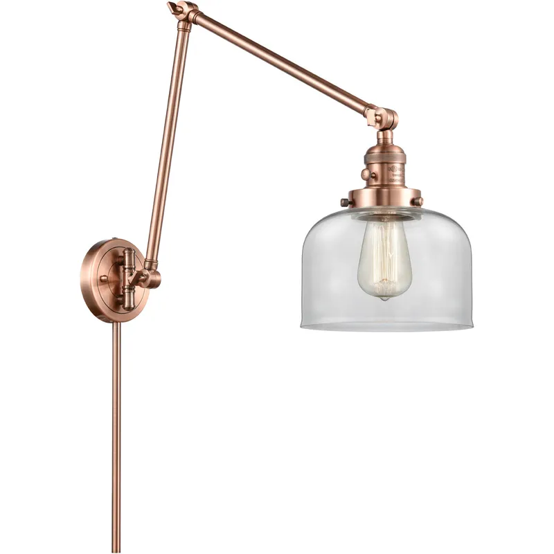 Large Bell 30 inch 3.50 watt Antique Copper Swing Arm Wall Light, Franklin Restoration
