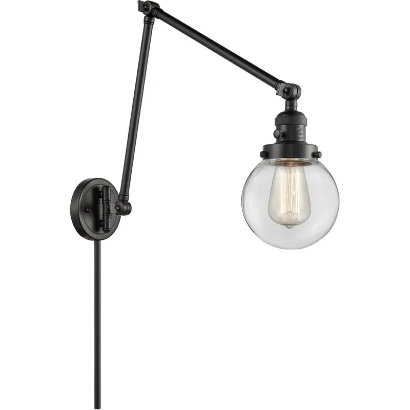 Beacon 30 inch 3.5 watt Matte Black Swing Arm Wall Light in Clear Glass, Franklin Restoration