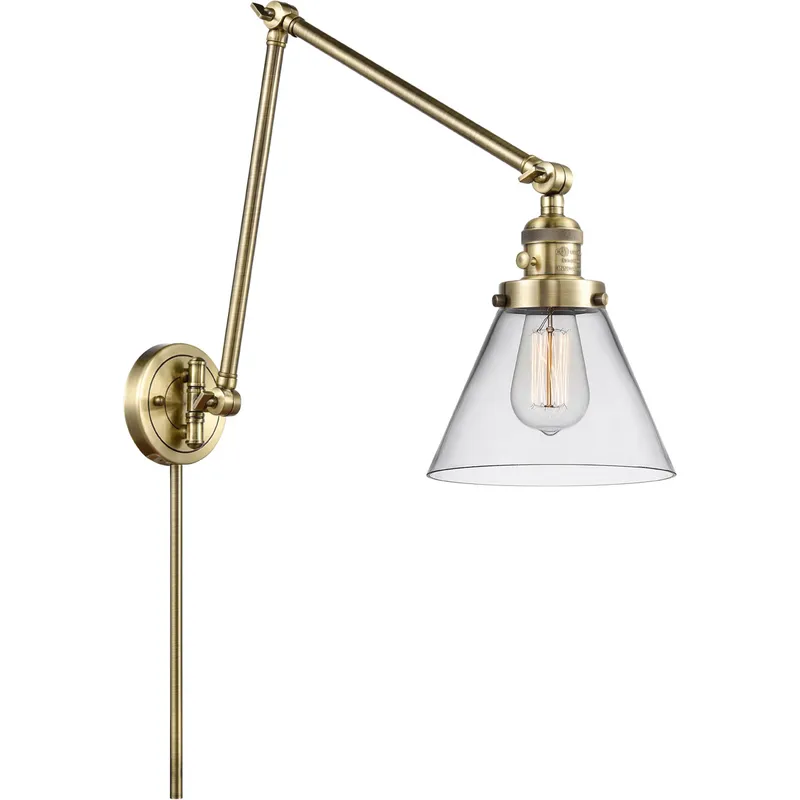 Large Cone 30 inch 3.50 watt Antique Brass Swing Arm Wall Light, Franklin Restoration