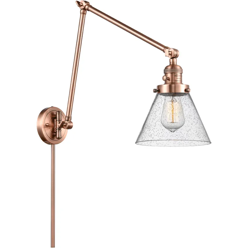 Large Cone 30 inch 3.50 watt Antique Copper Swing Arm Wall Light, Franklin Restoration