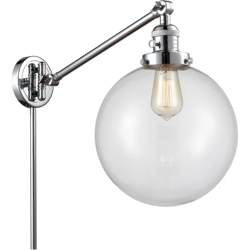 X-Large Beacon 18 inch 3.5 watt Polished Chrome Swing Arm Wall Light in Clear Glass, Franklin Restoration