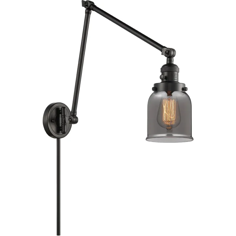 Small Bell 30 inch 60.00 watt Matte Black Swing Arm Wall Light, Franklin Restoration