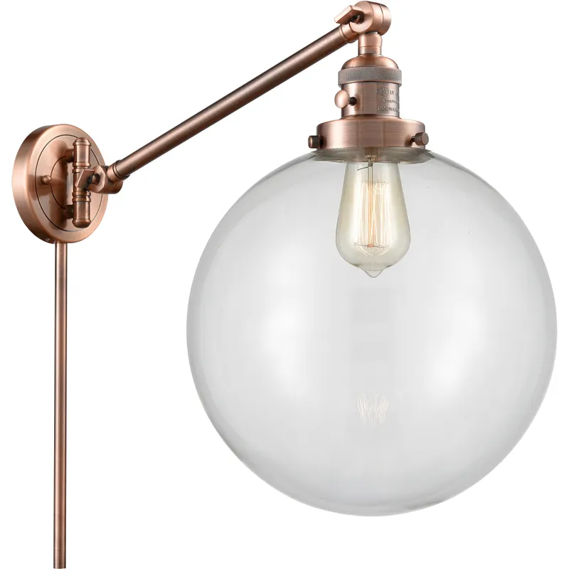 XX-Large Beacon 20 inch 100 watt Antique Copper Swing Arm Wall Light in Clear Glass, Franklin Restoration