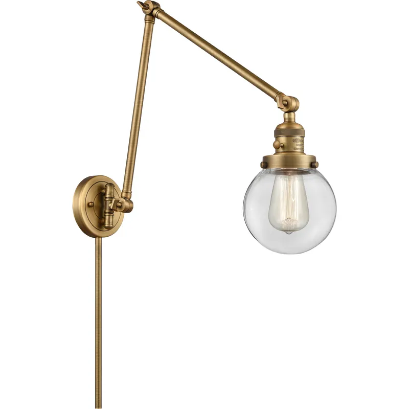Beacon 30 inch 60 watt Brushed Brass Swing Arm Wall Light in Clear Glass, Franklin Restoration