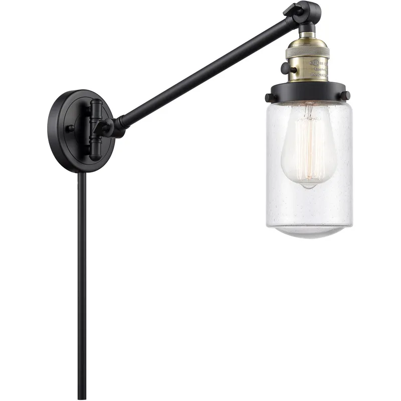 Dover 30 inch 60 watt Black Antique Brass Swing Arm Wall Light in Seedy Glass, Franklin Restoration