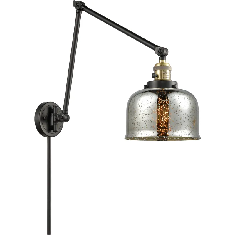 Large Bell 30 inch 3.50 watt Black Antique Brass Swing Arm Wall Light, Franklin Restoration