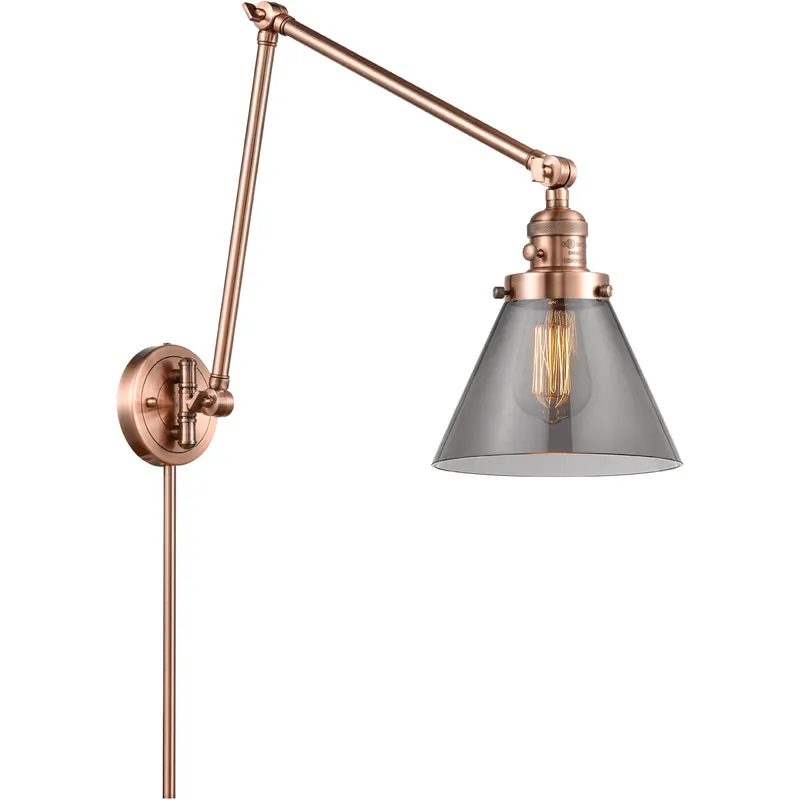 Large Cone 30 inch 3.50 watt Antique Copper Swing Arm Wall Light, Franklin Restoration