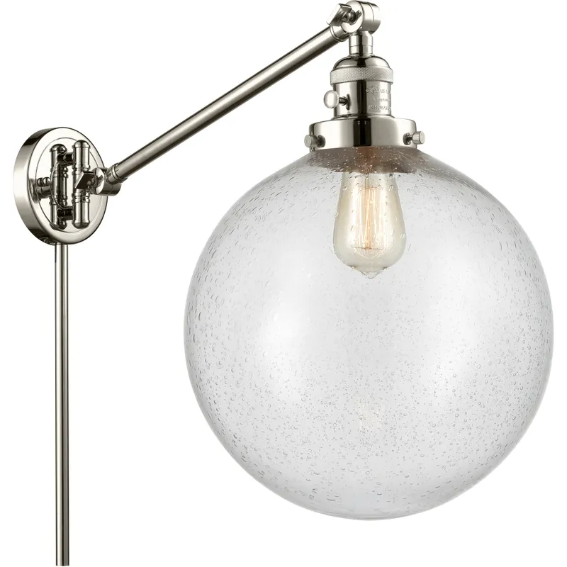XX-Large Beacon 20 inch 100 watt Polished Nickel Swing Arm Wall Light in Seedy Glass, Franklin Restoration