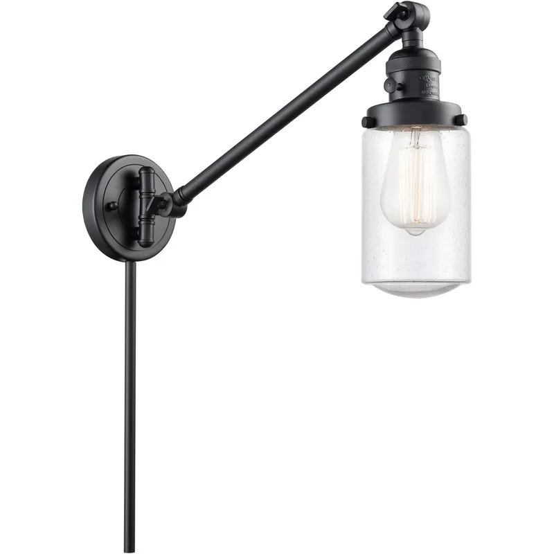 Dover 30 inch 60 watt Matte Black Swing Arm Wall Light in Seedy Glass, Franklin Restoration