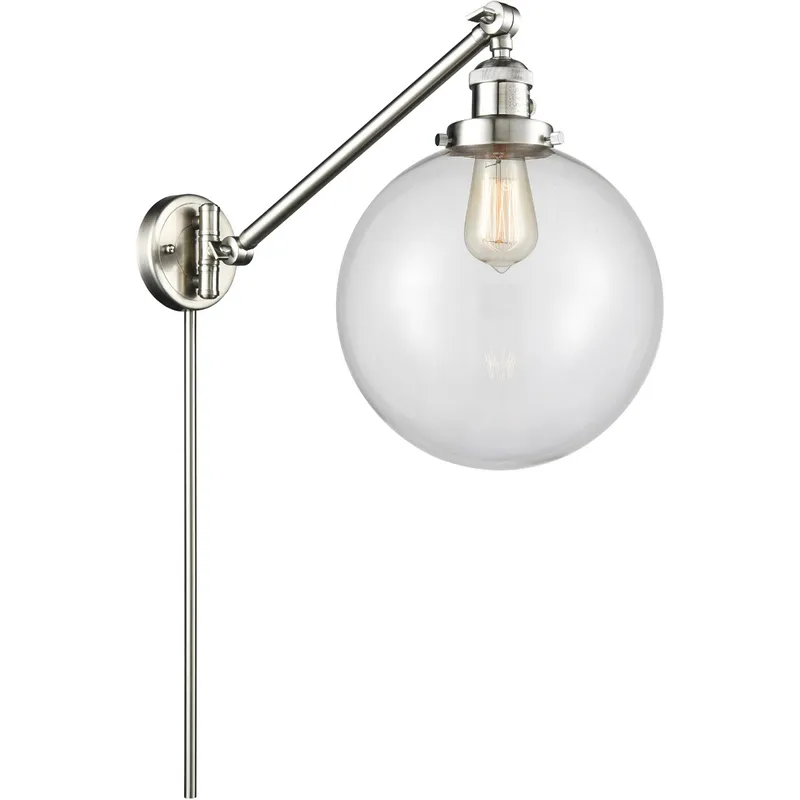 X-Large Beacon 18 inch 3.5 watt Satin Nickel Swing Arm Wall Light in Brushed Satin Nickel, Clear Glass, Franklin Restoration