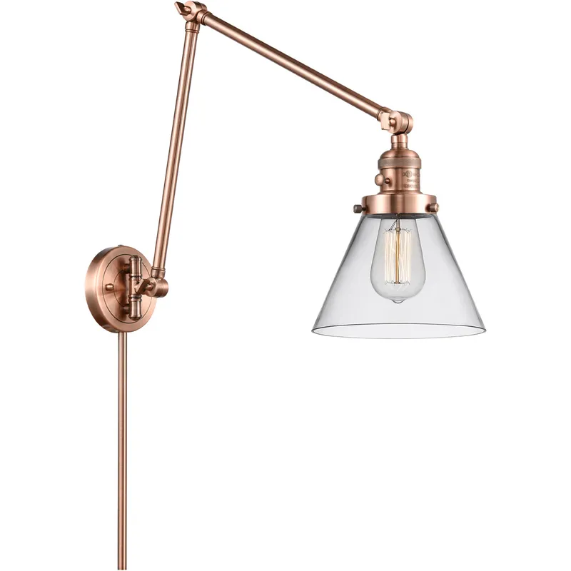Large Cone 30 inch 3.50 watt Antique Copper Swing Arm Wall Light, Franklin Restoration