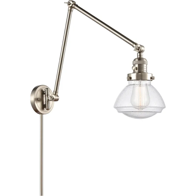 Olean 28.13 inch 100 watt Satin Nickel Swing Arm Wall Light in Brushed Satin Nickel, Seedy Glass, Franklin Restoration
