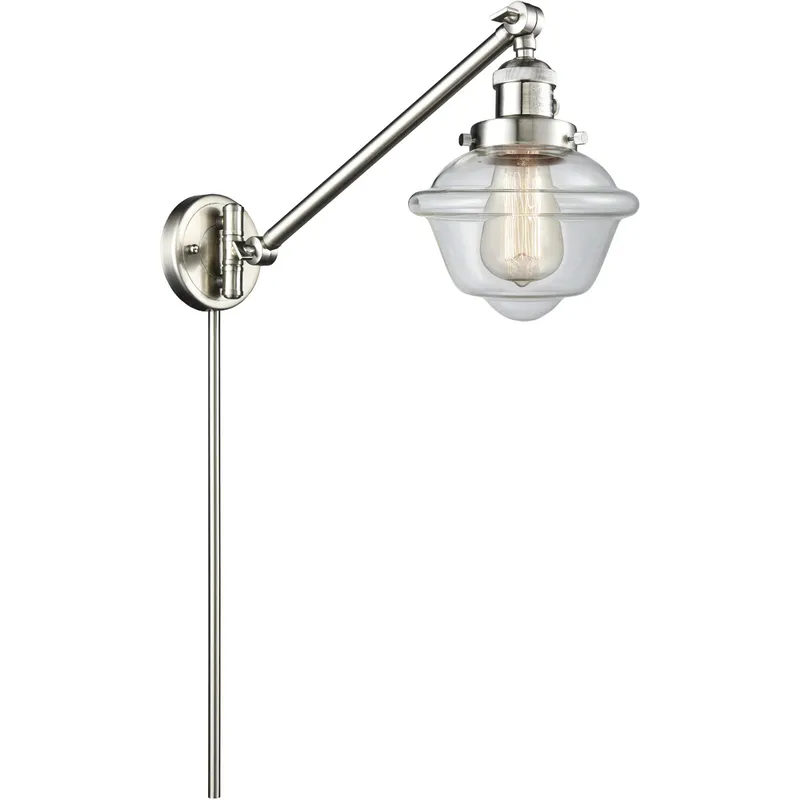 Small Oxford 30 inch 3.5 watt Satin Nickel Swing Arm Wall Light in Brushed Satin Nickel, Clear Glass, Franklin Restoration