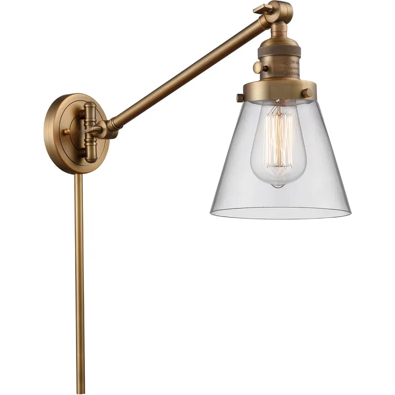Small Cone 21 inch 60.00 watt Brushed Brass Swing Arm Wall Light, Franklin Restoration