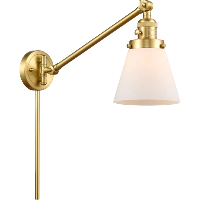 Small Cone 21 inch 60.00 watt Satin Gold Swing Arm Wall Light, Franklin Restoration