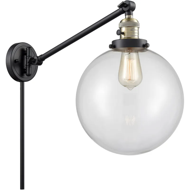 X-Large Beacon 18 inch 3.5 watt Black Antique Brass Swing Arm Wall Light in Clear Glass, Franklin Restoration