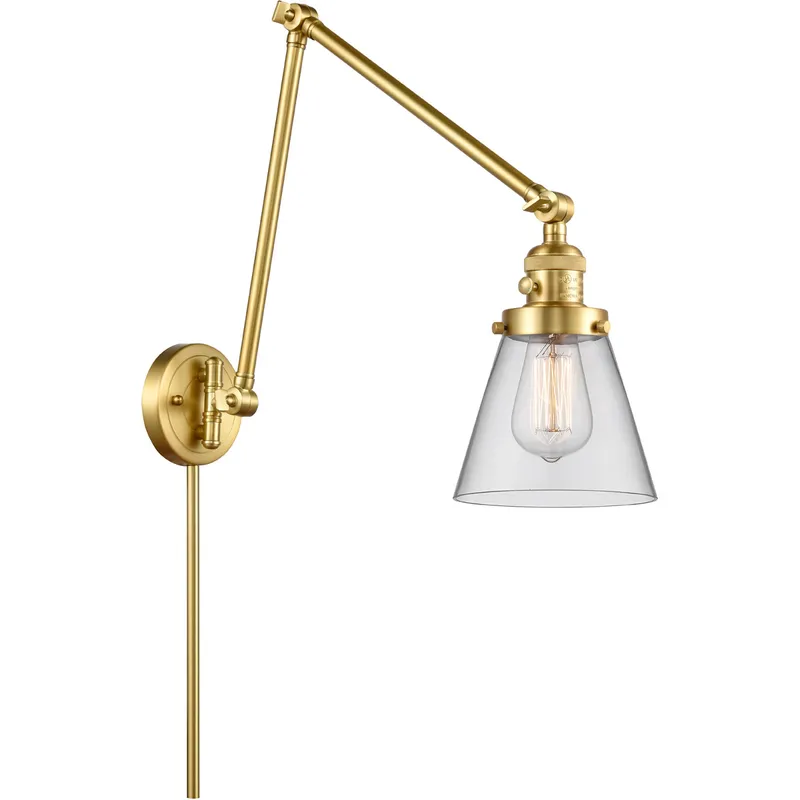 Small Cone 30 inch 60.00 watt Satin Gold Swing Arm Wall Light, Franklin Restoration