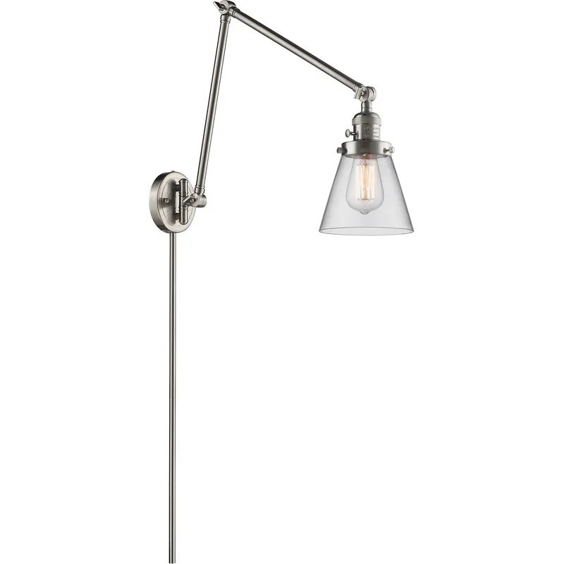 Small Cone 30 inch 60.00 watt Satin Nickel Swing Arm Wall Light, Franklin Restoration