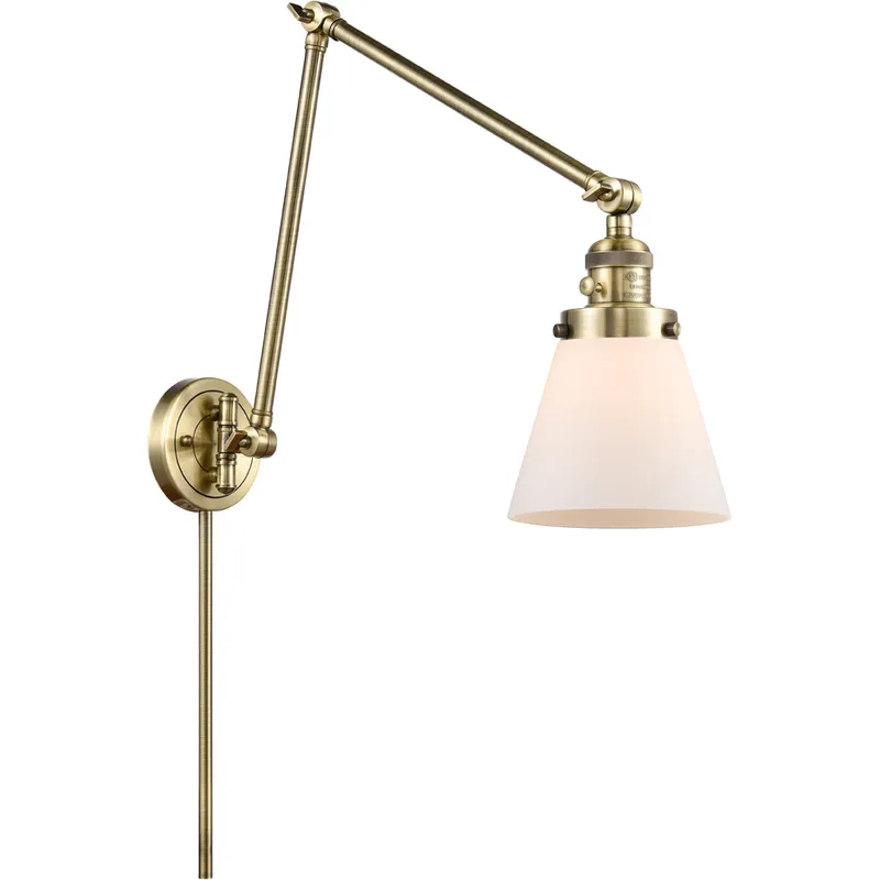 Small Cone 30 inch 60.00 watt Antique Brass Swing Arm Wall Light, Franklin Restoration