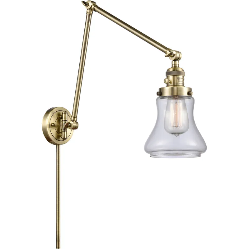 Bellmont 30 inch 3.5 watt Antique Brass Swing Arm Wall Light in Clear Glass, Franklin Restoration