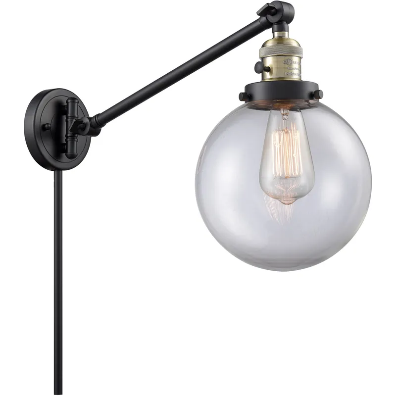Large Beacon 21 inch 60.00 watt Black Antique Brass Swing Arm Wall Light, Franklin Restoration
