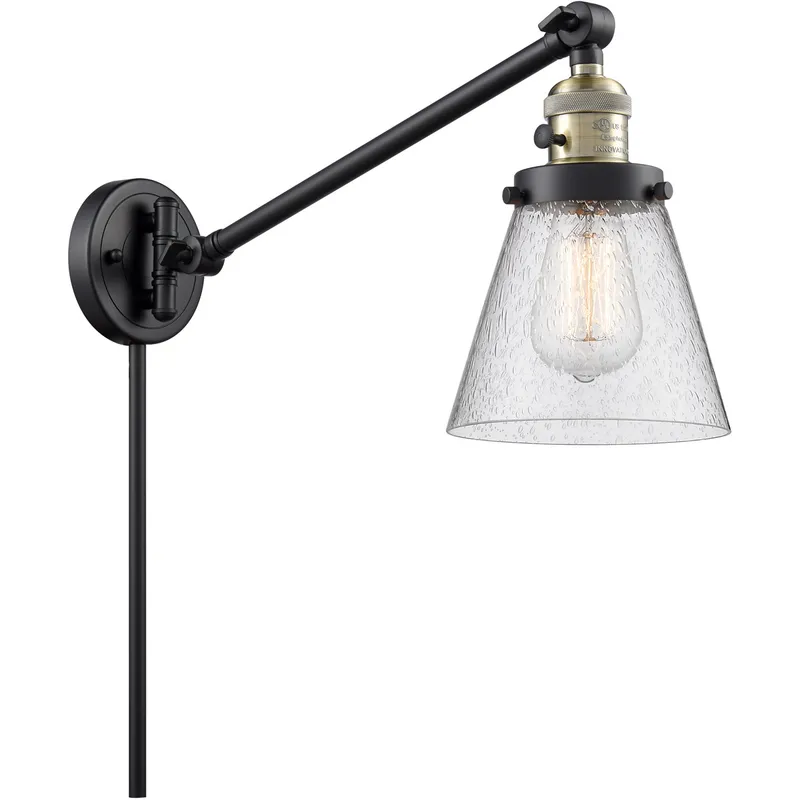 Small Cone 21 inch 3.50 watt Black Antique Brass Swing Arm Wall Light, Franklin Restoration