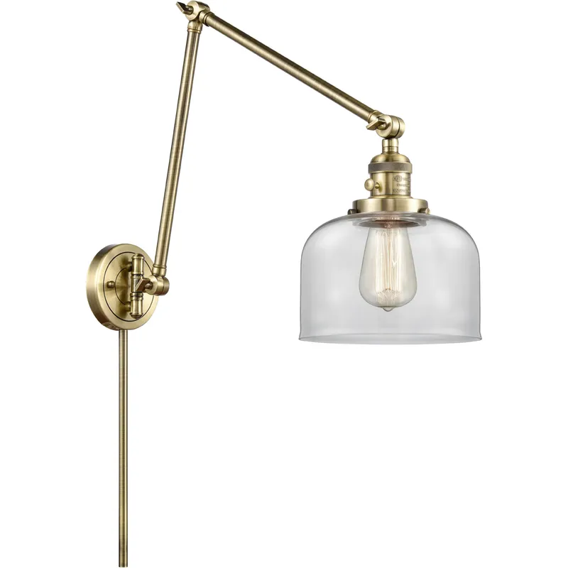 Large Bell 30 inch 3.50 watt Antique Brass Swing Arm Wall Light, Franklin Restoration