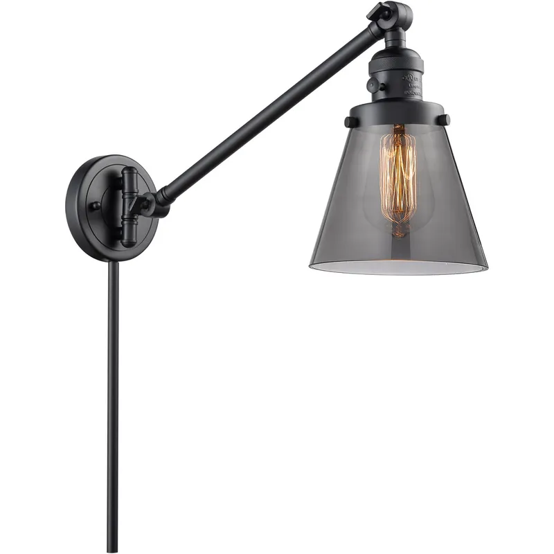 Small Cone 21 inch 3.50 watt Matte Black Swing Arm Wall Light, Franklin Restoration