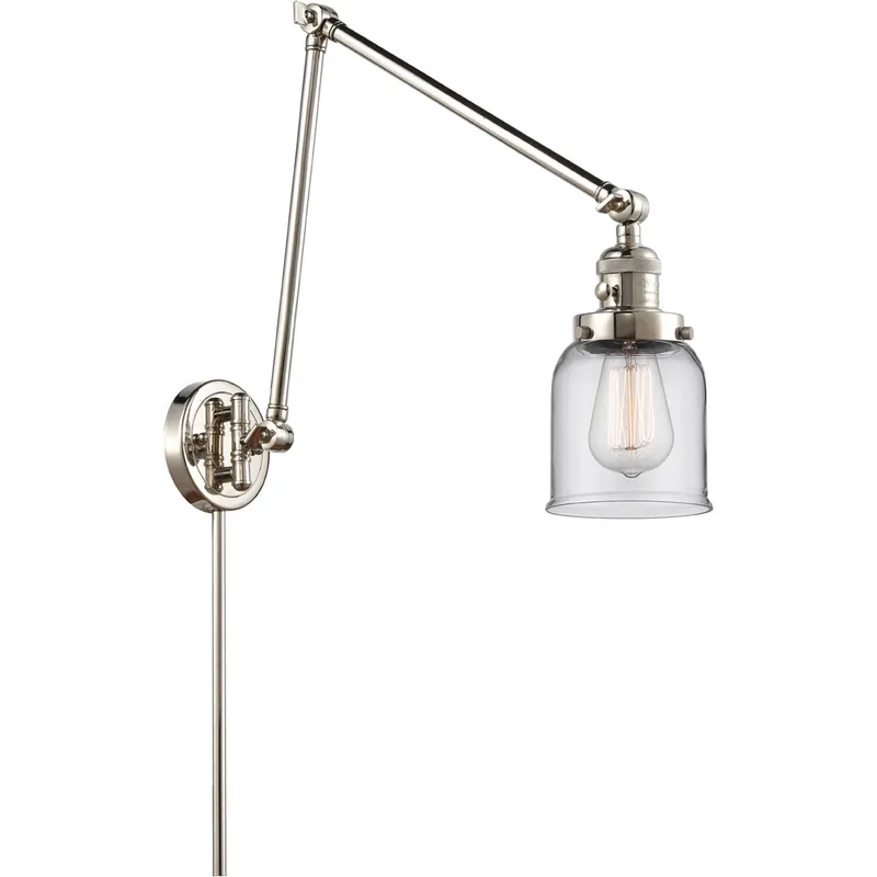 Small Bell 30 inch 60.00 watt Polished Nickel Swing Arm Wall Light, Franklin Restoration