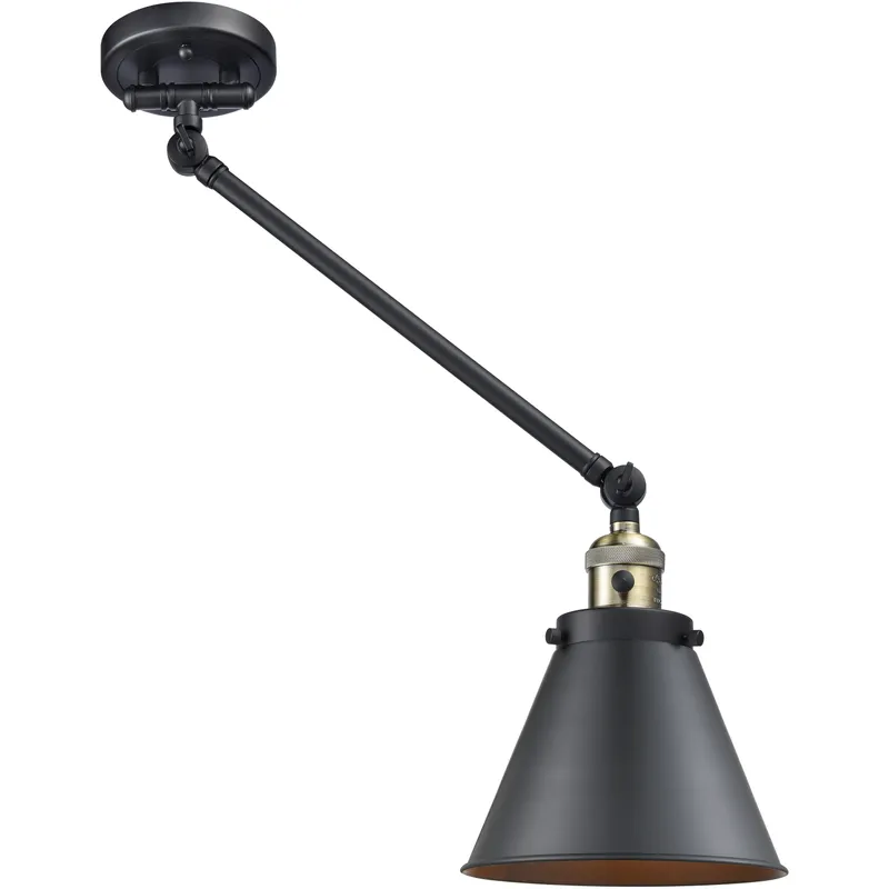 Appalachian 18 inch 100 watt Black Antique Brass Swing Arm Wall Light in Matte Black, Franklin Restoration