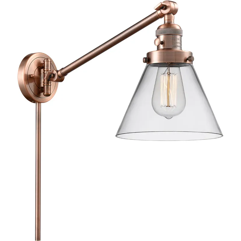 Large Cone 30 inch 60.00 watt Antique Copper Swing Arm Wall Light, Franklin Restoration