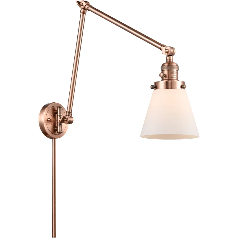 Small Cone 30 inch 60.00 watt Antique Copper Swing Arm Wall Light, Franklin Restoration