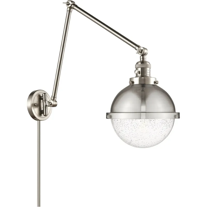 Franklin Restoration Hampden 32.5 inch 3.5 watt Brushed Satin Nickel Swing Arm Wall Light in Seedy Glass