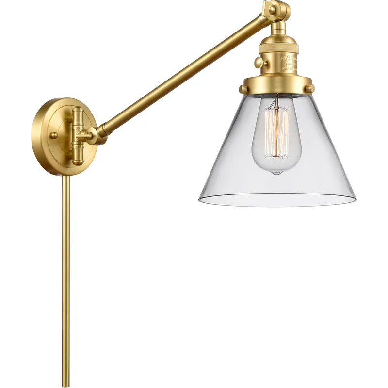 Large Cone 30 inch 60.00 watt Satin Gold Swing Arm Wall Light, Franklin Restoration
