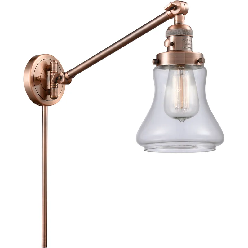 Bellmont 35 inch 3.5 watt Antique Copper Swing Arm Wall Light in Clear Glass, Franklin Restoration