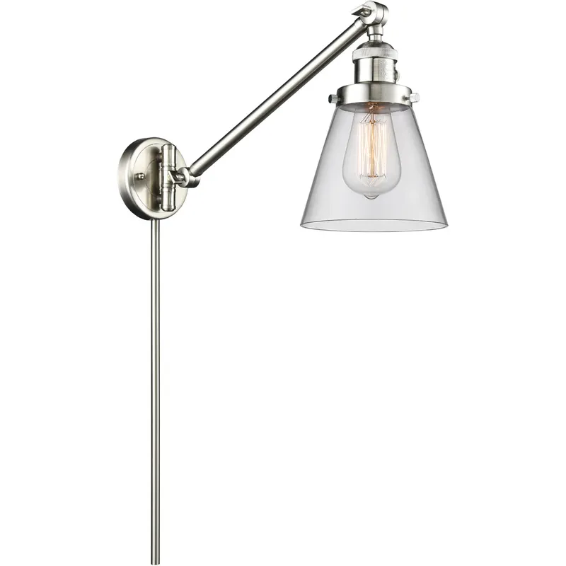 Small Cone 21 inch 3.50 watt Satin Nickel Swing Arm Wall Light, Franklin Restoration