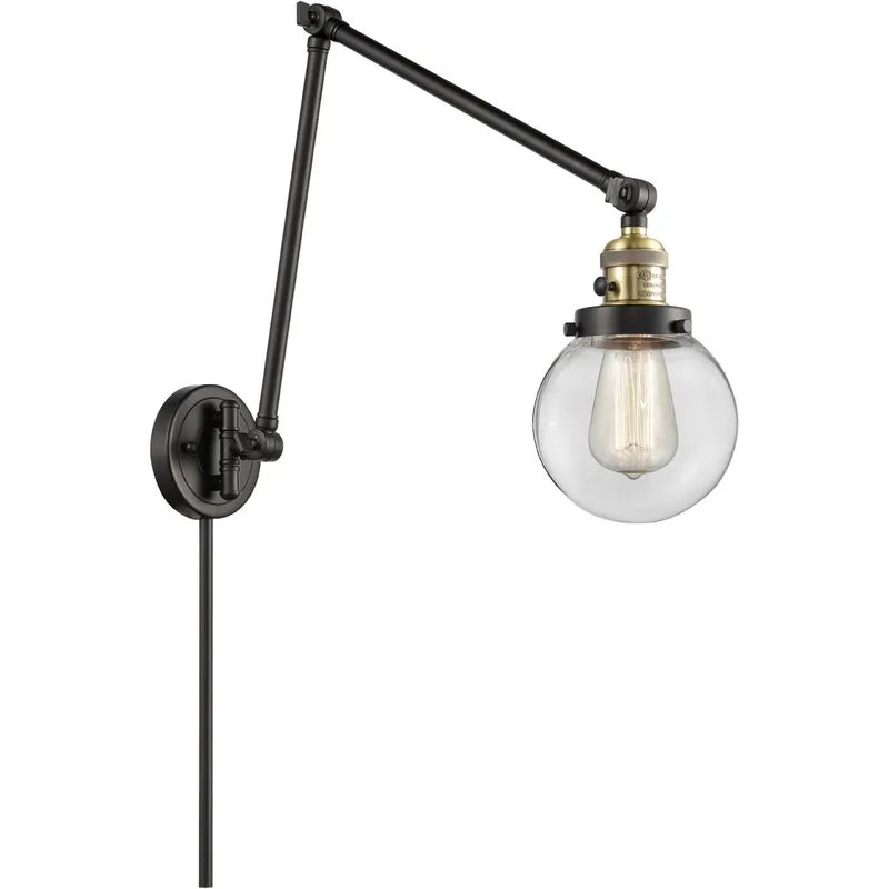 Beacon 30 inch 60.00 watt Black Antique Brass Swing Arm Wall Light, Franklin Restoration