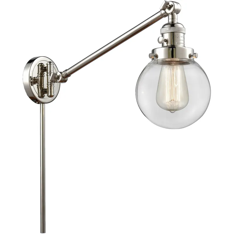 Beacon 21 inch 60.00 watt Polished Nickel Swing Arm Wall Light, Franklin Restoration