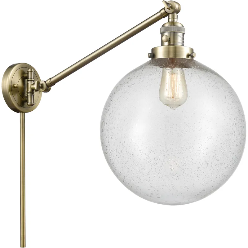 XX-Large Beacon 20 inch 100 watt Antique Brass Swing Arm Wall Light in Seedy Glass, Franklin Restoration