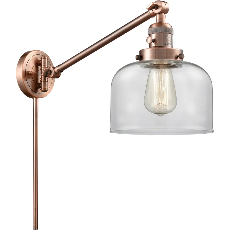 Large Bell 21 inch 60.00 watt Antique Copper Swing Arm Wall Light, Franklin Restoration