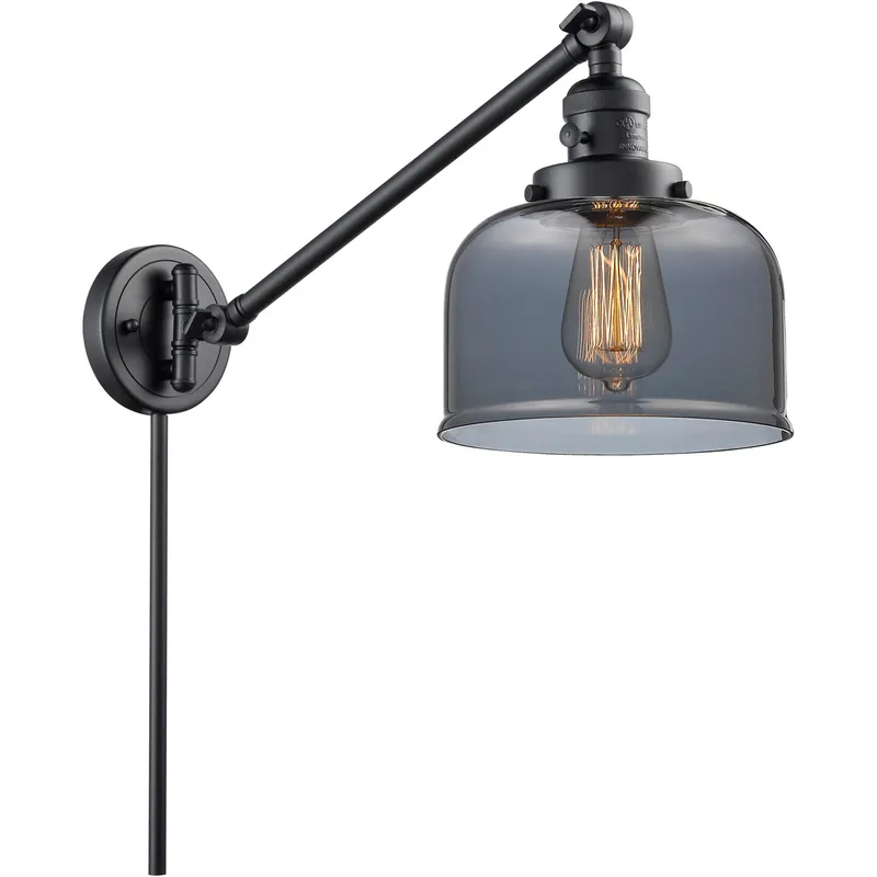 Large Bell 21 inch 3.50 watt Matte Black Swing Arm Wall Light, Franklin Restoration