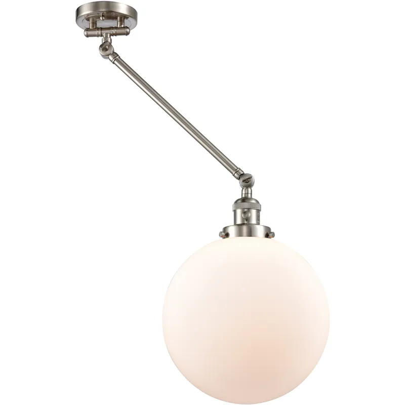 XX-Large Beacon 20 inch 100 watt Satin Nickel Swing Arm Wall Light in Brushed Satin Nickel, Matte White Glass, Franklin Restoration