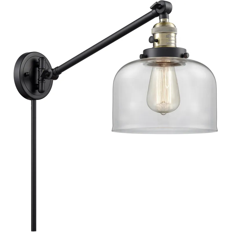 Large Bell 21 inch 3.50 watt Black Antique Brass Swing Arm Wall Light, Franklin Restoration