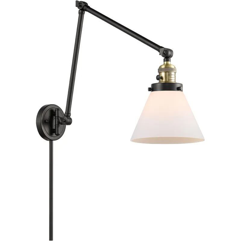 Large Cone 30 inch 3.50 watt Black Antique Brass Swing Arm Wall Light, Franklin Restoration
