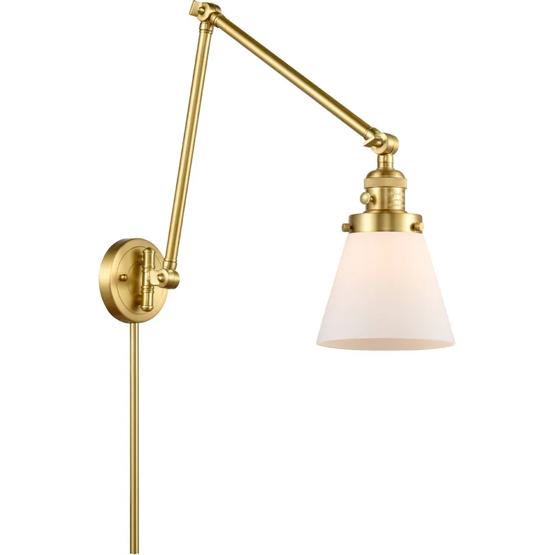Small Cone 30 inch 60.00 watt Satin Gold Swing Arm Wall Light, Franklin Restoration
