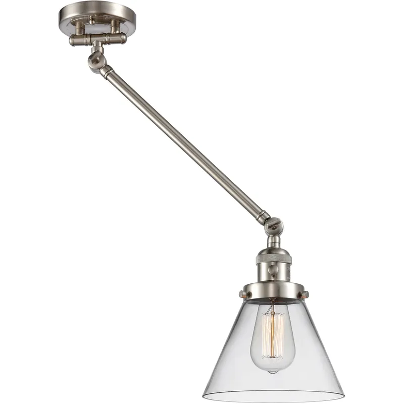 Large Cone 30 inch 60.00 watt Satin Nickel Swing Arm Wall Light, Franklin Restoration