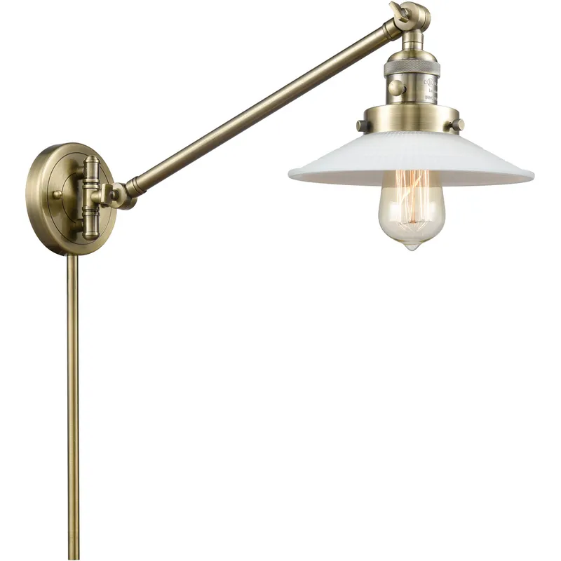 Halophane 21 inch 3.50 watt Antique Brass Swing Arm Wall Light, Franklin Restoration