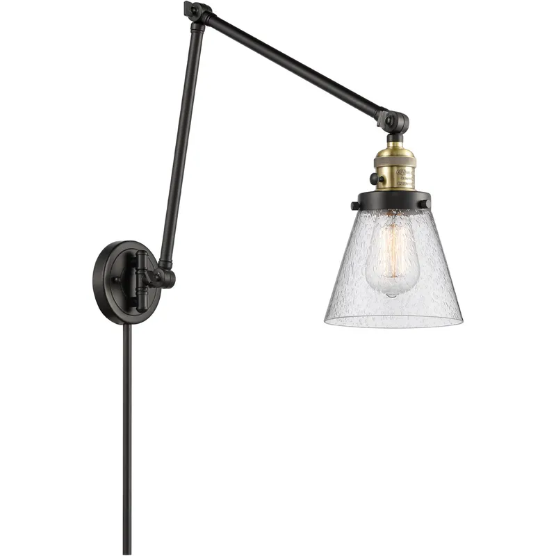Small Cone 30 inch 60.00 watt Black Antique Brass Swing Arm Wall Light, Franklin Restoration