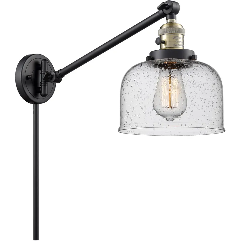 Large Bell 21 inch 3.50 watt Black Antique Brass Swing Arm Wall Light, Franklin Restoration